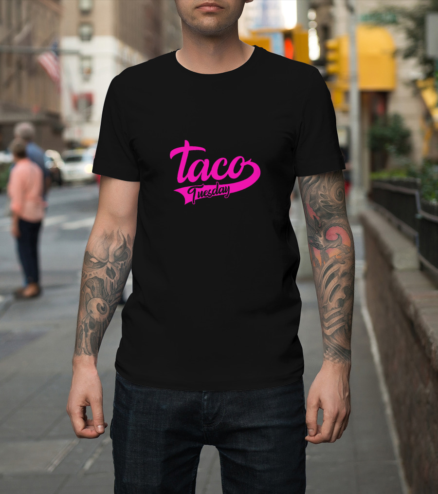Taco Tuesday Pink Text Logo Bold Script T-Shirt