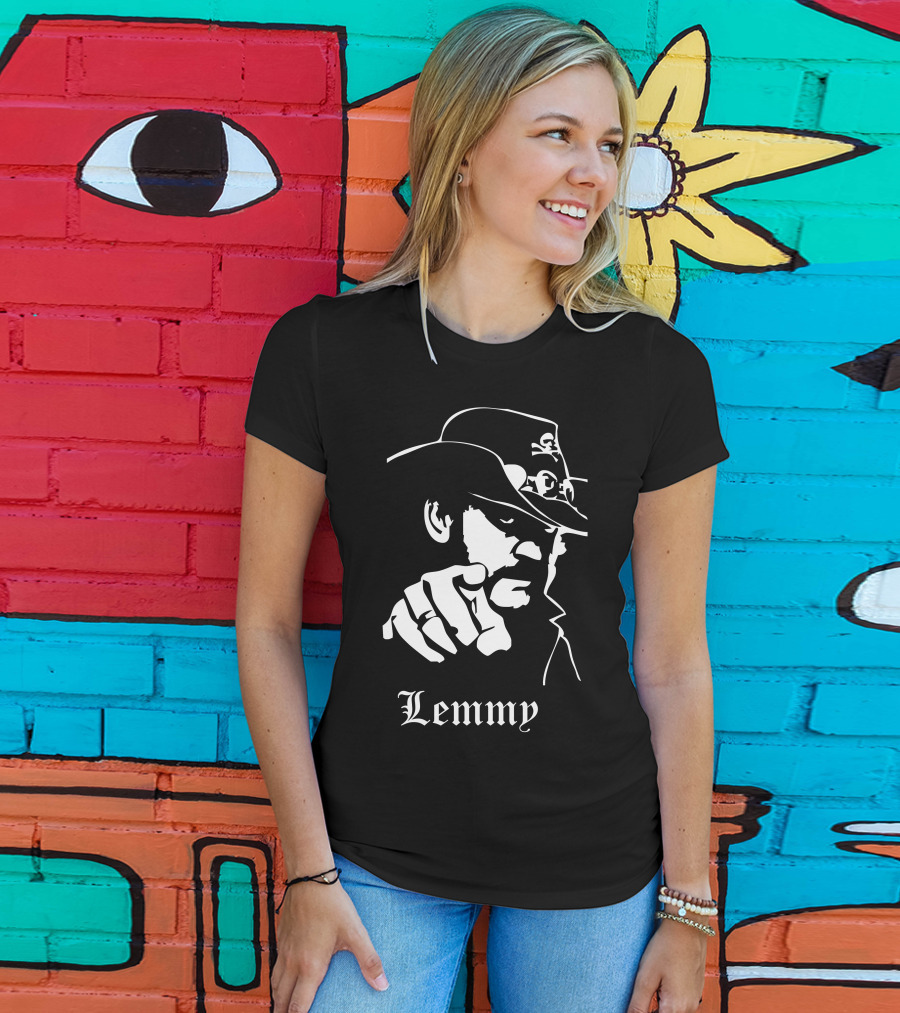 Lemmy Kilmister Memorial Tribute Iconic Figure With Hat And Crossbones T-Shirt