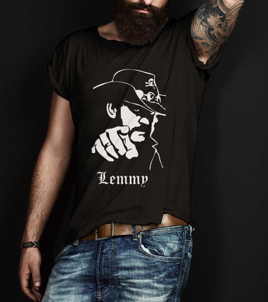 Lemmy Kilmister Memorial Tribute Iconic Figure With Hat And Crossbones T-Shirt