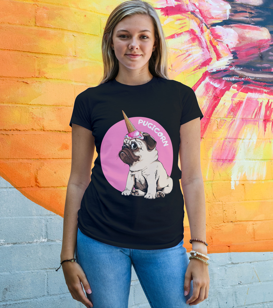 Pugicorn Ice Cream Cone Hat Cute Pug T-Shirt