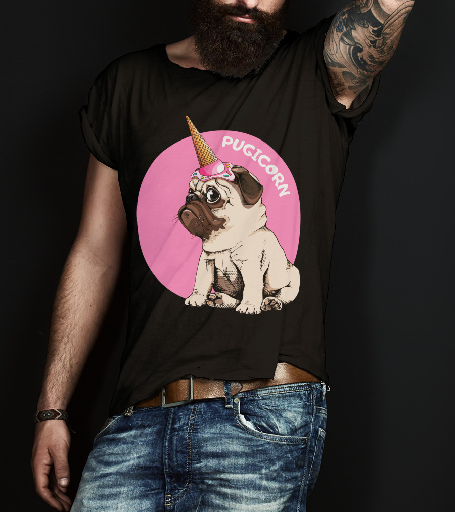 Pugicorn Ice Cream Cone Hat Cute Pug T-Shirt