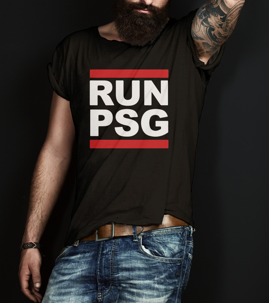 Run PSG Paris St Germain Fotbal Black Red Letters T-Shirt