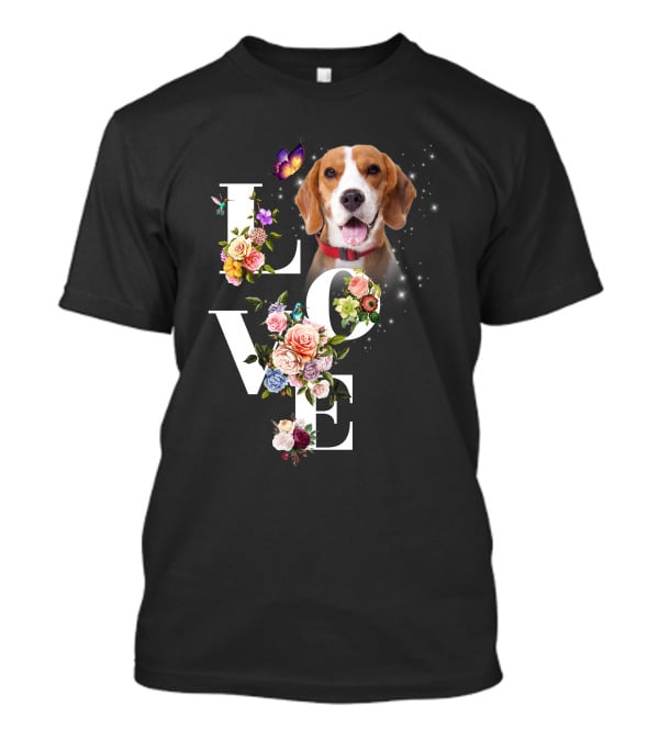 LOVE Beagle Floral Butterfly T-Shirt