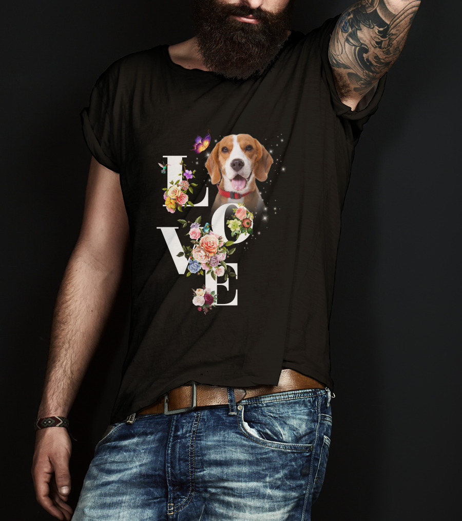 LOVE Beagle Floral Butterfly T-Shirt