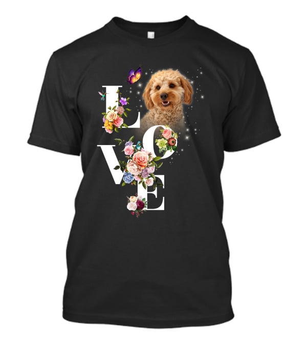 LOVE Goldendoodle Floral Butterfly Sparkle T-Shirt