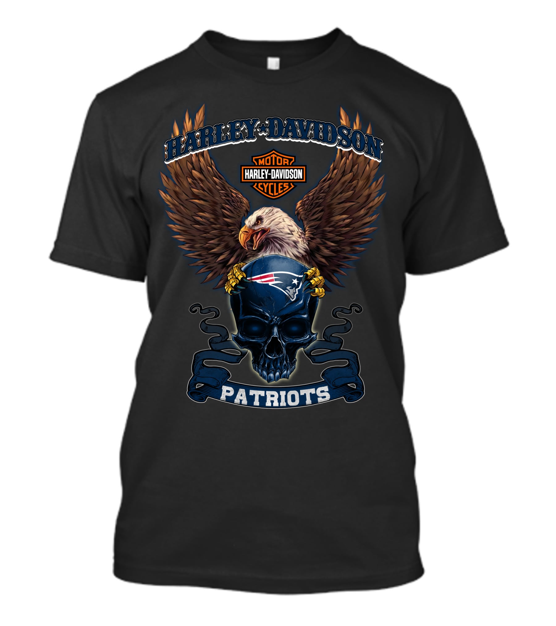 Harley Davidson Motor Cycles Patriots Eagle Skull Nfl New England Patriots T-Shirt