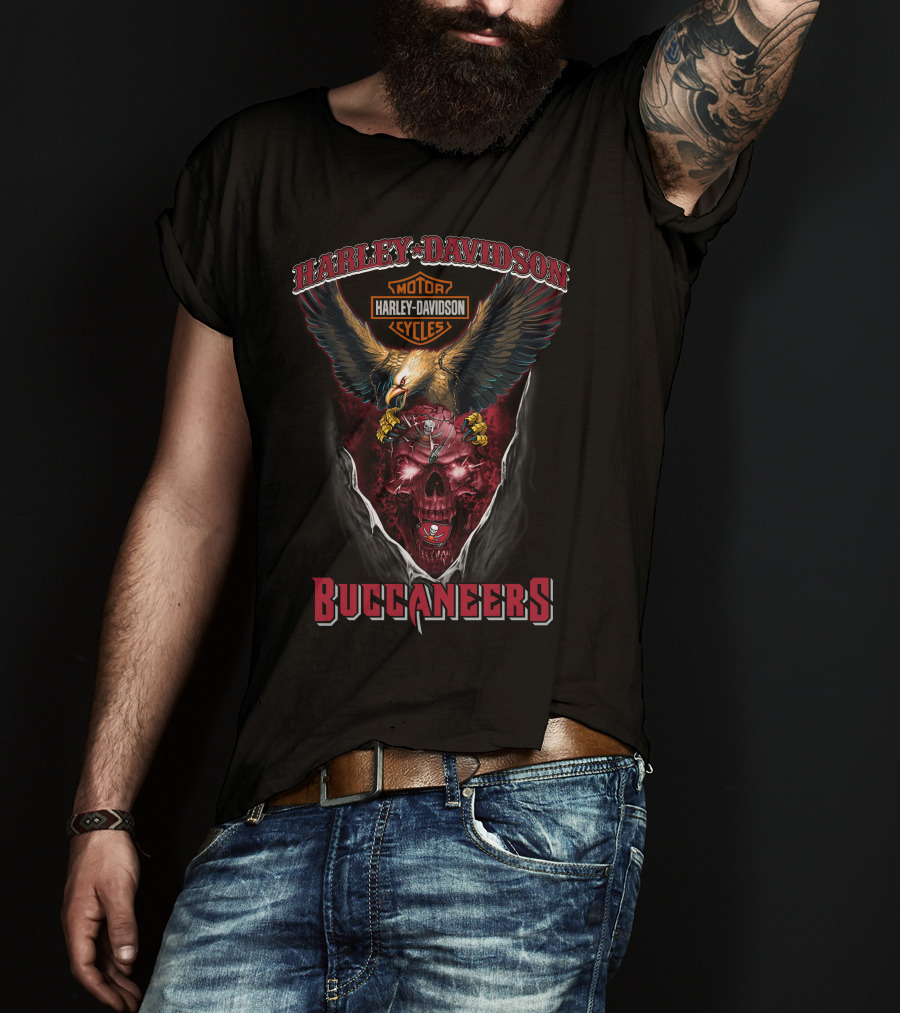 Harley Davidson Cycles Tampa Bay Buccaneers Eagle And Skull T-Shirt