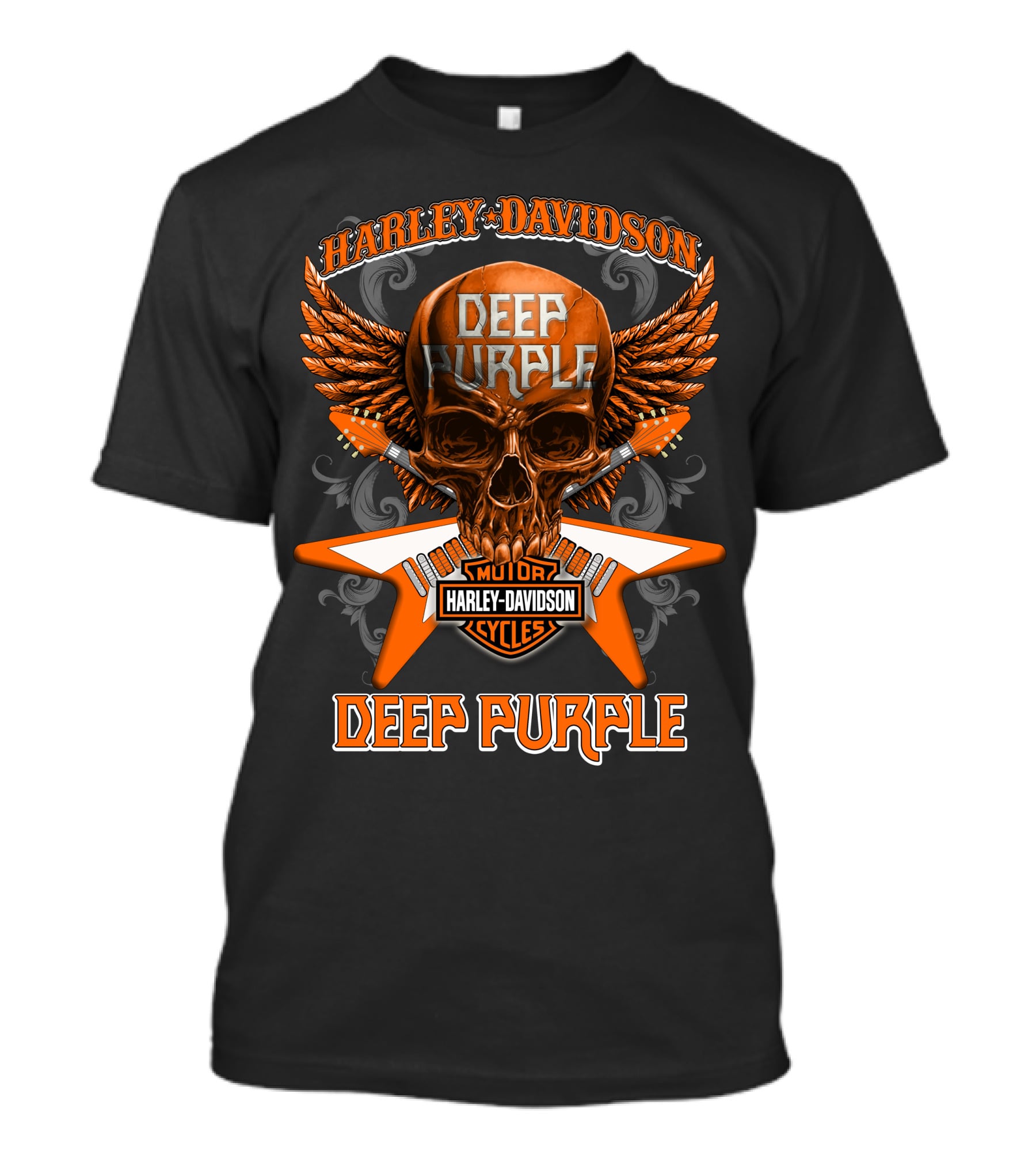 Harley Davidson Deep Purple Skull Motorcycles Wings T-Shirt