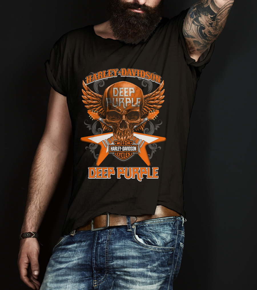 Harley Davidson Deep Purple Skull Motorcycles Wings T-Shirt