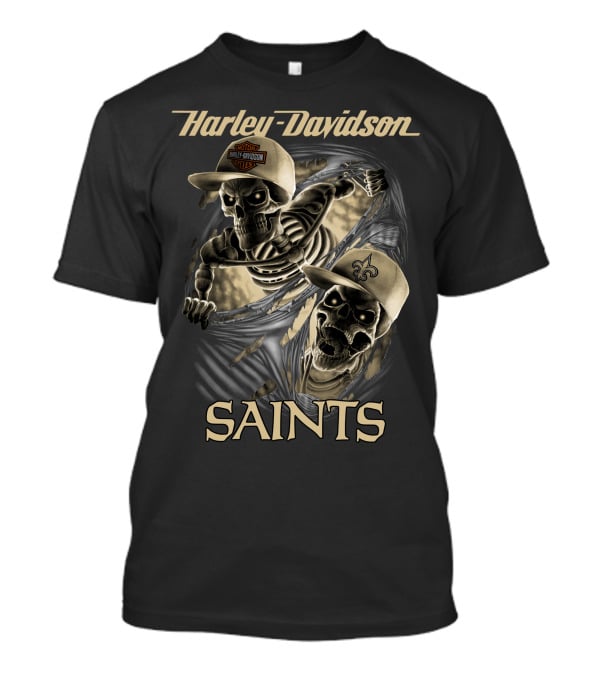 Harley Davidson New Orleans Saints Skeletons Nfl Style T-Shirt