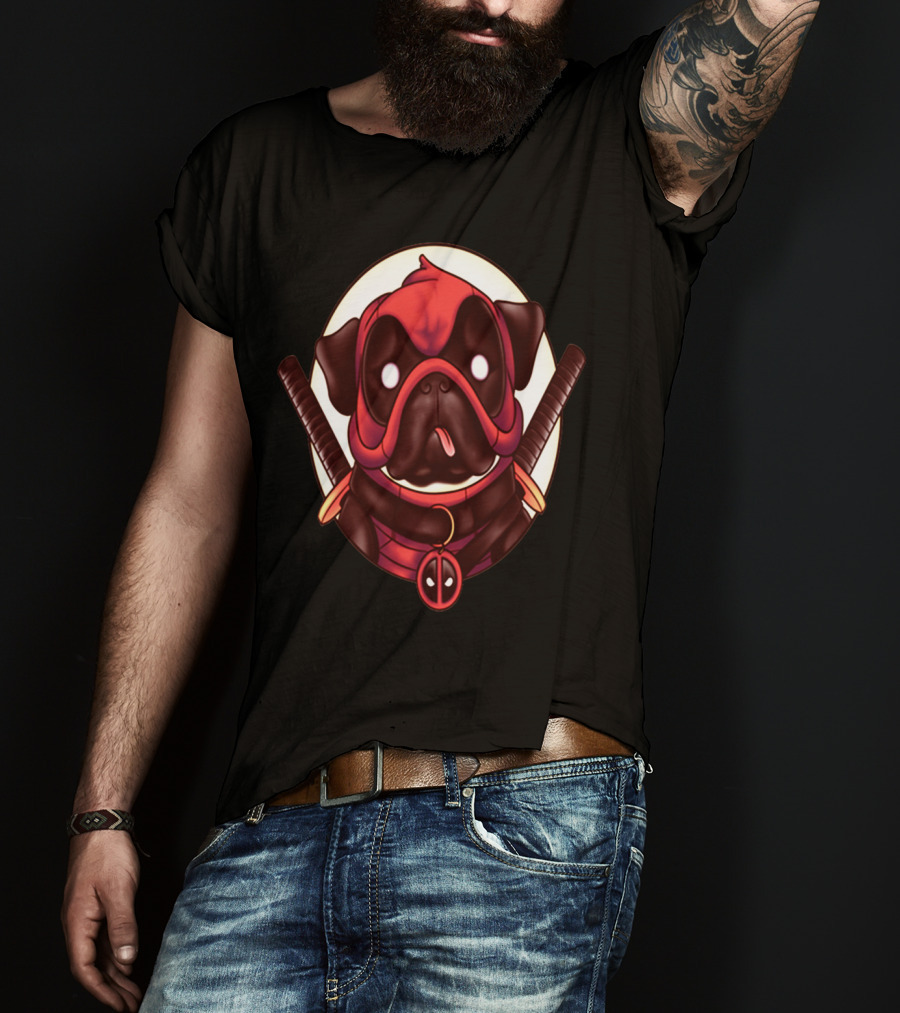 Deadpug Pug Wearing Deadpool Mask With Swords T-Shirt