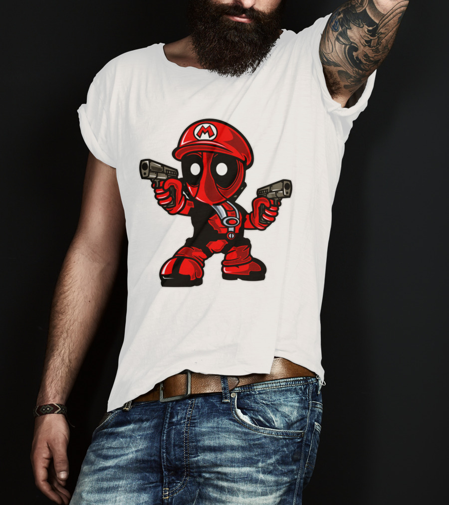 Deadpool Mario Parody Crossover Character With Guns T-Shirt