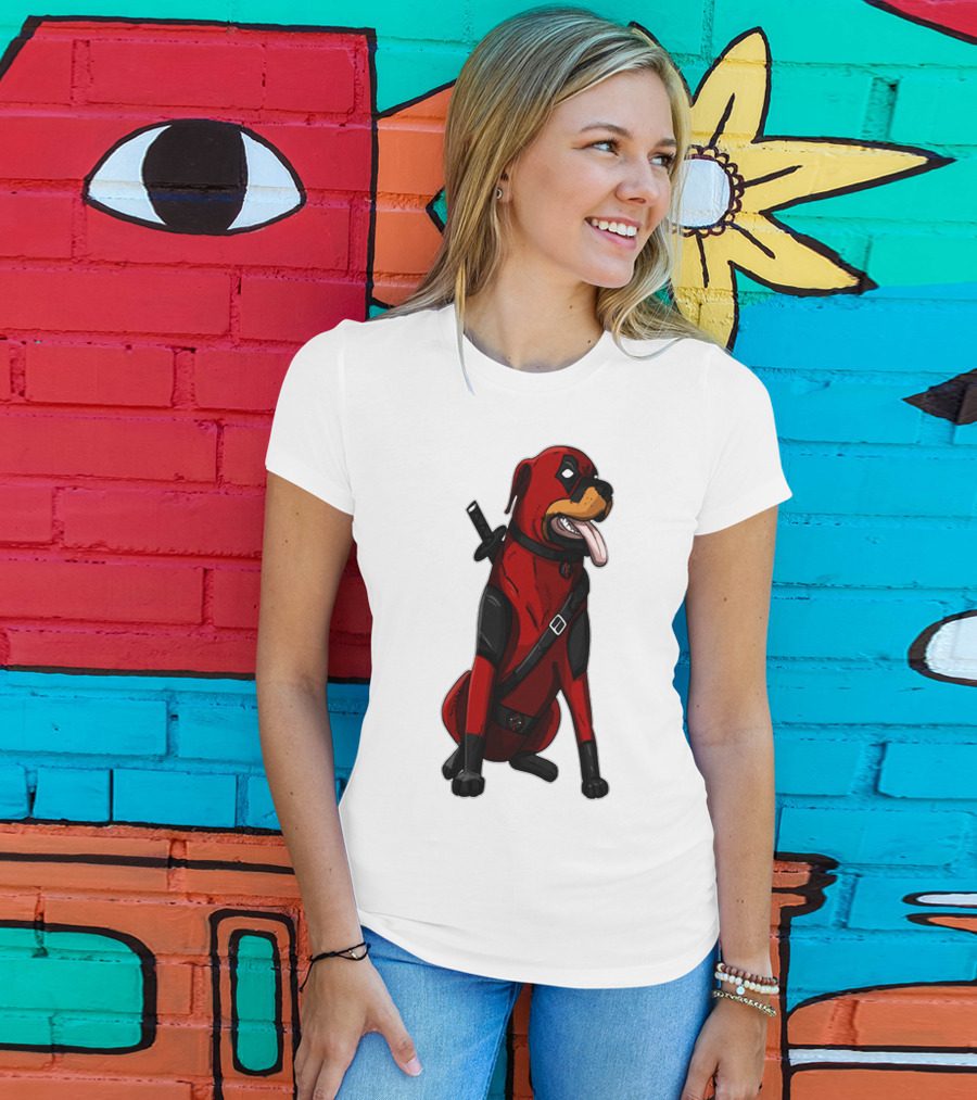 Deadpool Rottweiler Comic Style Crossover Superhero Dog T-Shirt