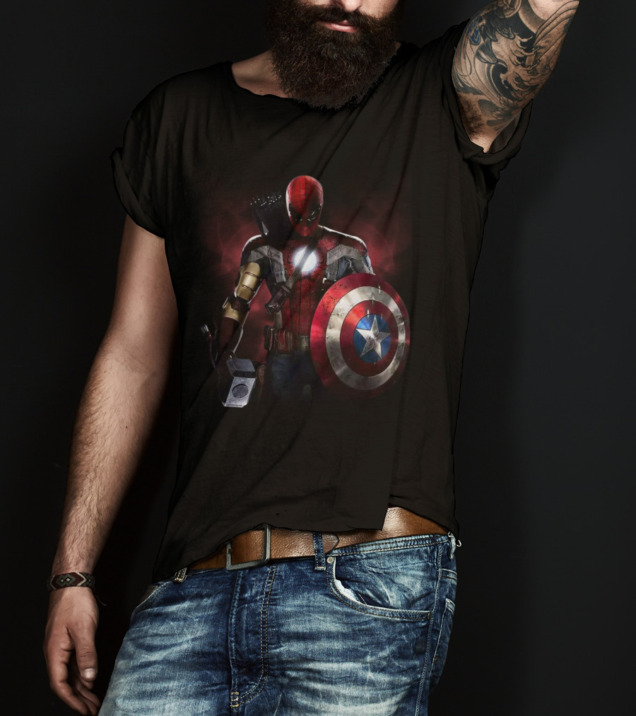 Captain America Deadpool Iron Man Spiderman Thor Hawkeye Avengers Crossover T-Shirt