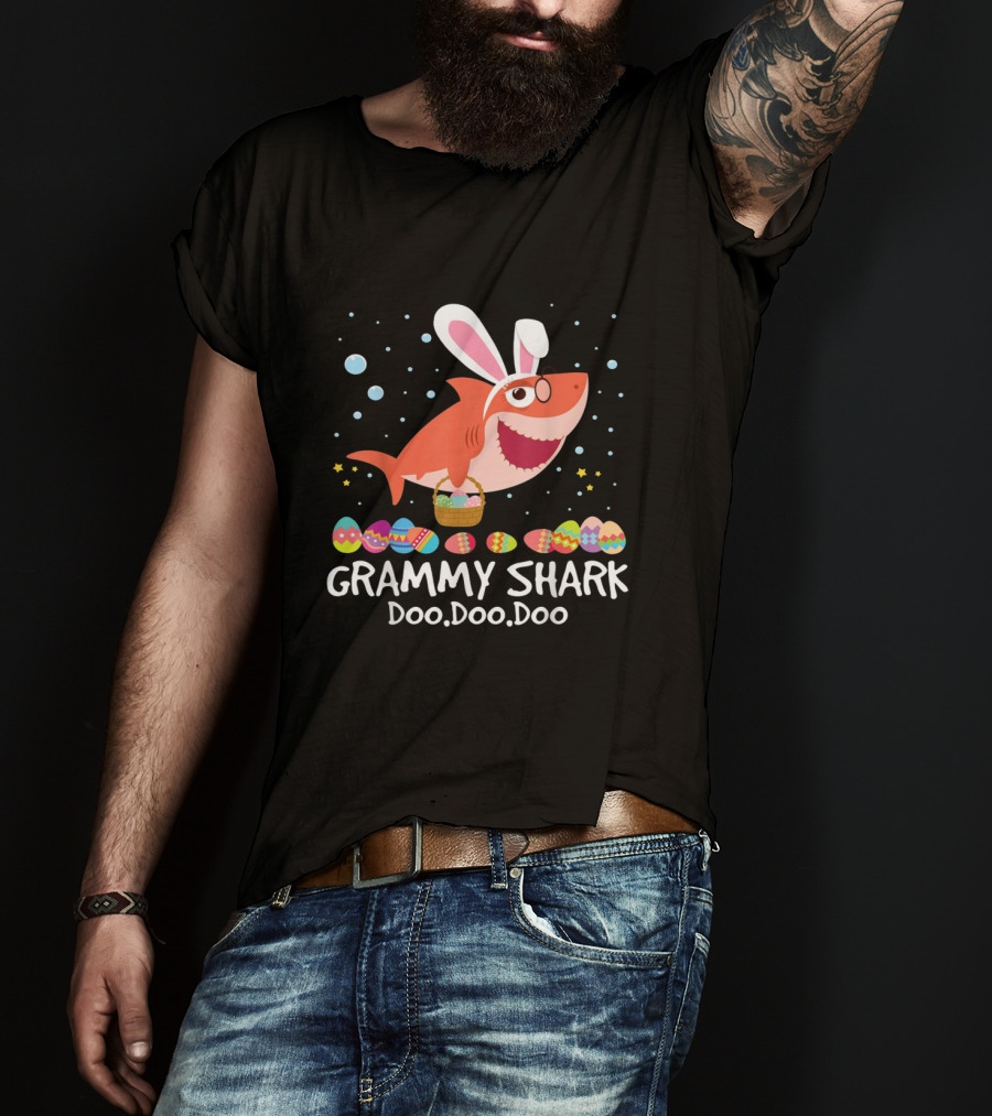 Grammy Shark Doo Doo Doo Easter Bunny Ears And Eggs T-Shirt