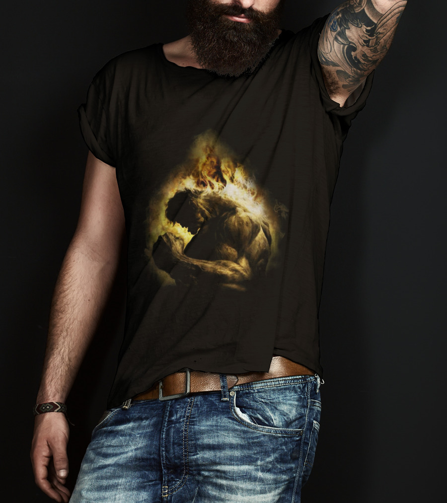 HULK POWER Fiery Silhouette In Strength And Flames T-Shirt