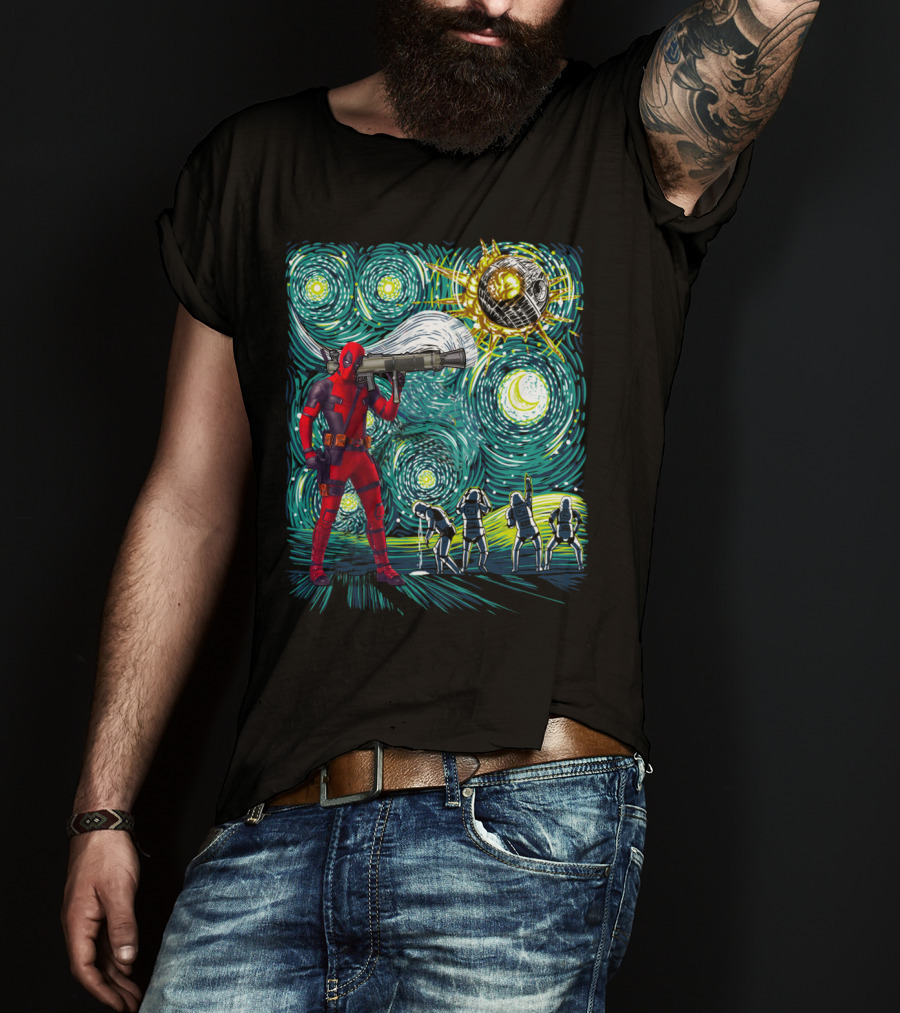 Deadpool Starry Night Meets Death Star T-Shirt