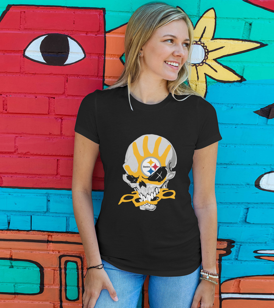 Pittsburgh Steelers Skull With Logo And Brass Knuckles T-Shirt