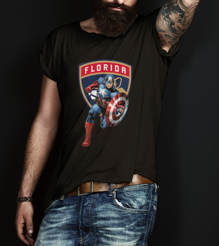 Florida Panthers Captain America Shield Marvel Crossover T-Shirt