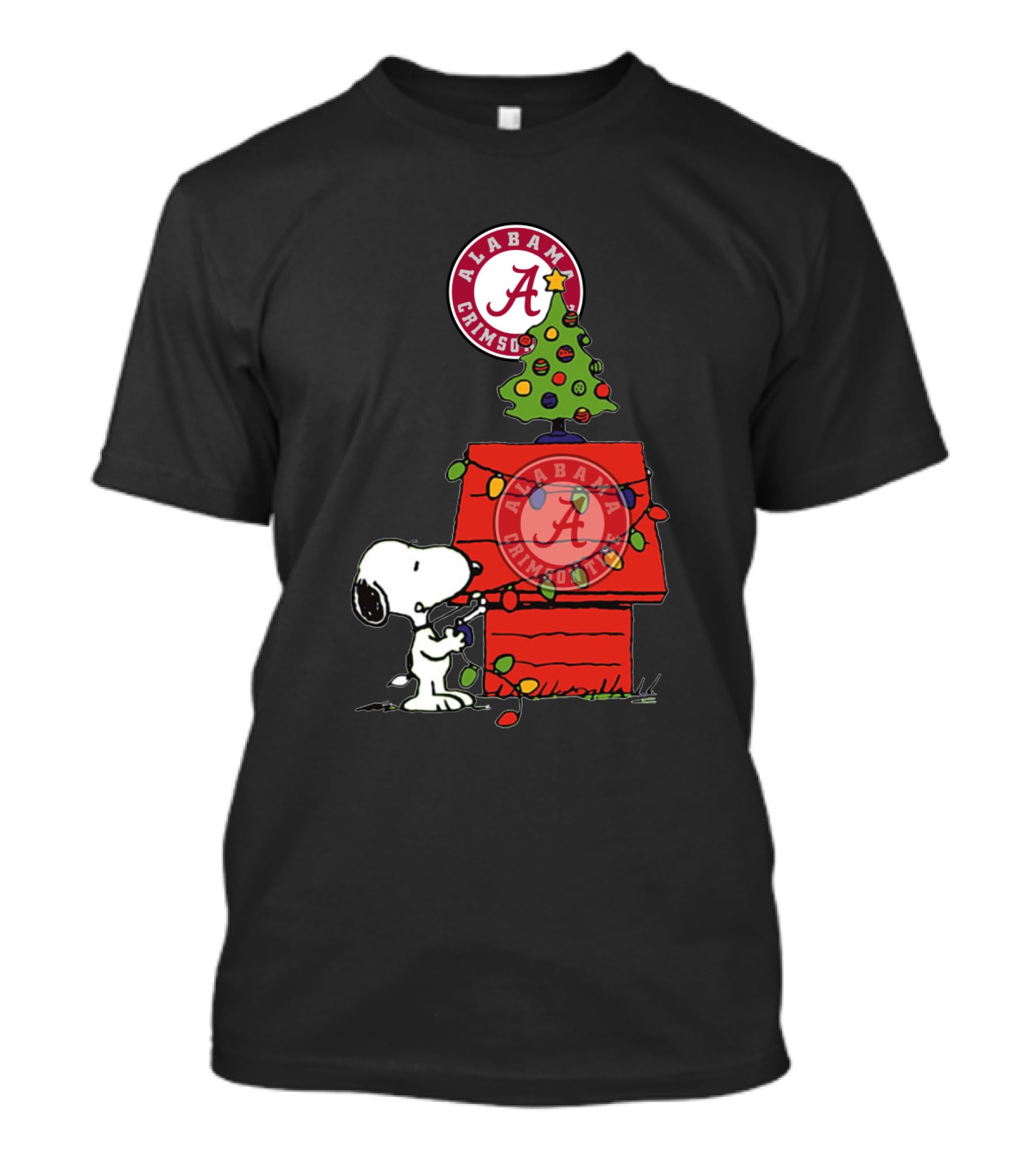 Alabama Crimson Tide Snoopy Christmas Tree Doghouse T-Shirt