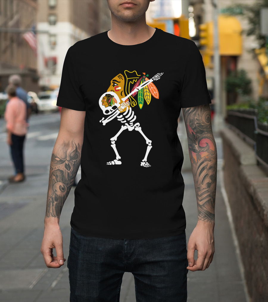 Chicago Blackhawks Skeleton Hockey Stick T-Shirt