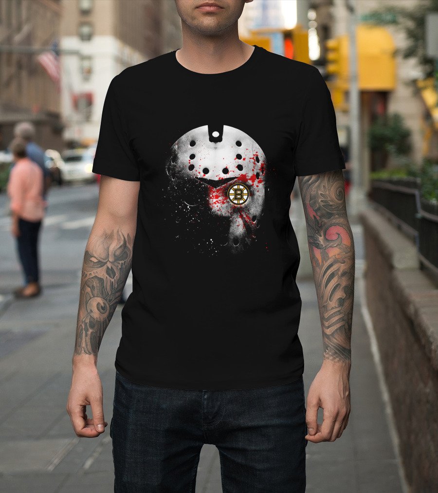 Boston Bruins Hockey Mask Blood Splatter T-Shirt