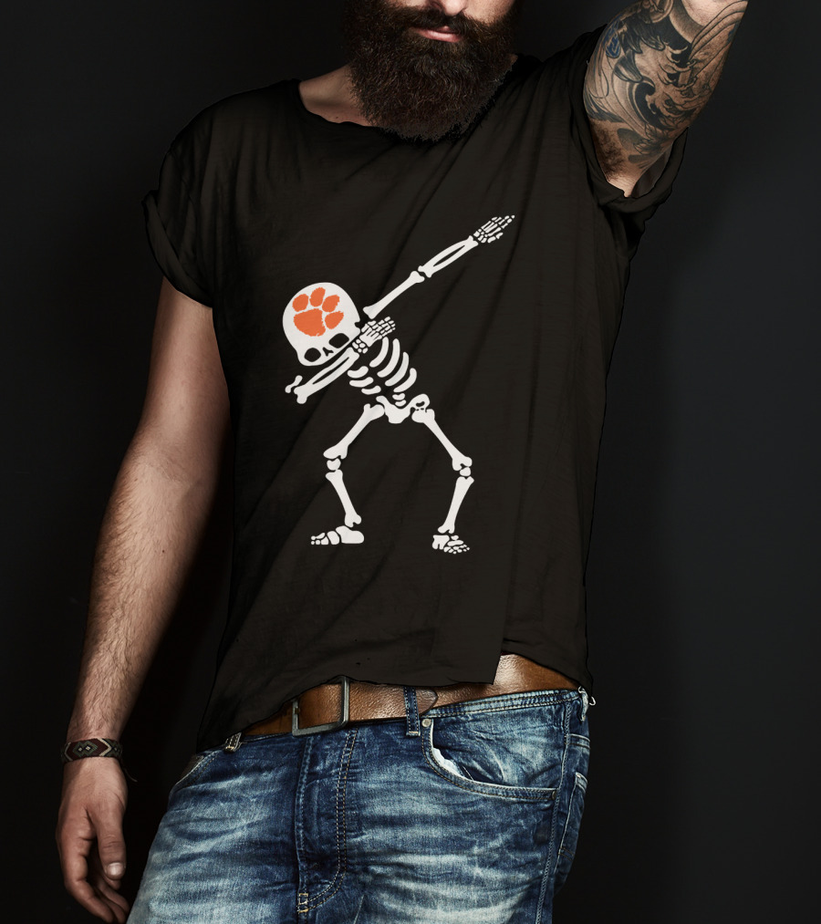 Clemson Tigers Dabbing Skeleton With Paw T-Shirt