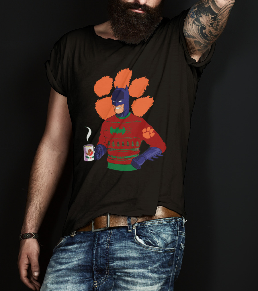 Clemson Tigers Christmas Sweater With Superhero And Holiday Mug T-Shirt