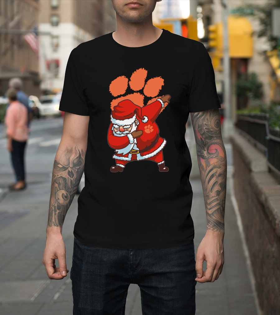Clemson Tigers Football Dabbing Santa With Paw Print T-Shirt