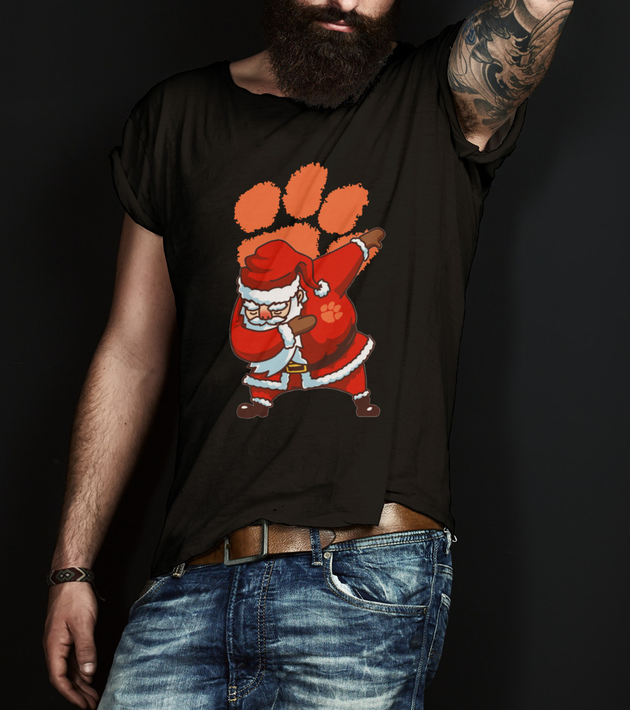 Clemson Tigers Football Dabbing Santa With Paw Print T-Shirt