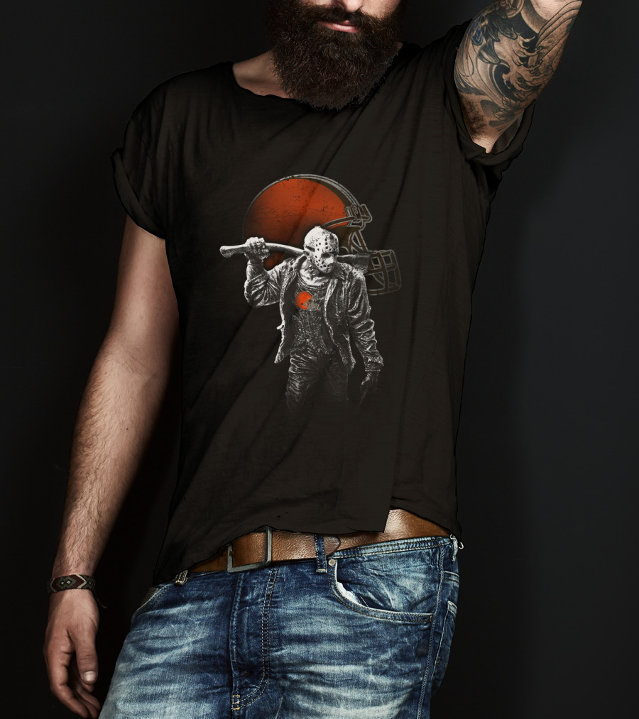 Cleveland Browns Halloween Jason Horror Football Mashup T-Shirt