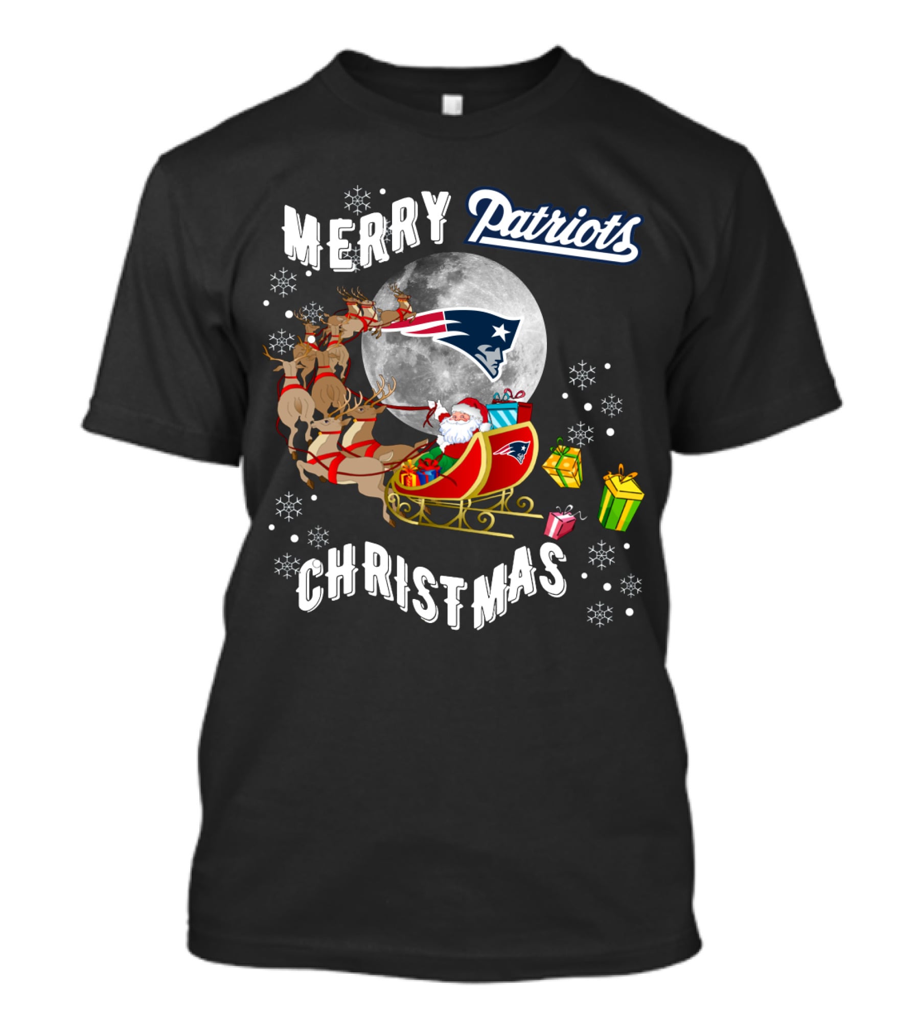 Merry Patriots Christmas New England Patriots Moon Reindeer Santa T-Shirt
