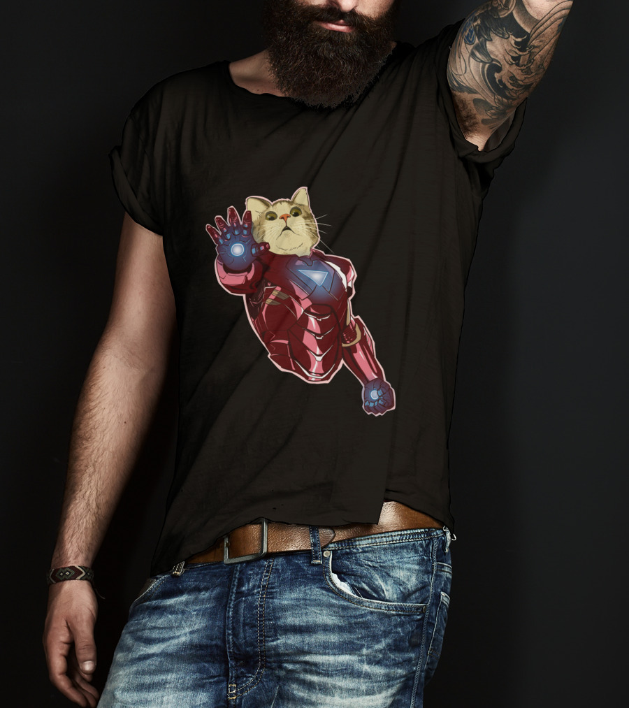 Cat Cute Iron Superhero Armor T-Shirt