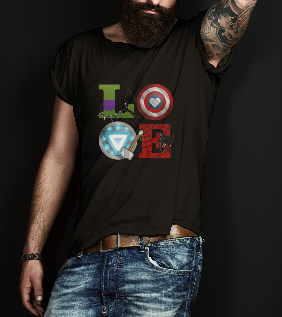 Avengers Love Hulk Captain America Iron Man Thor Spider-Man T-Shirt