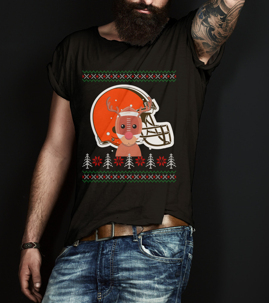 Cleveland Browns Christmas Reindeer Helmet T-Shirt
