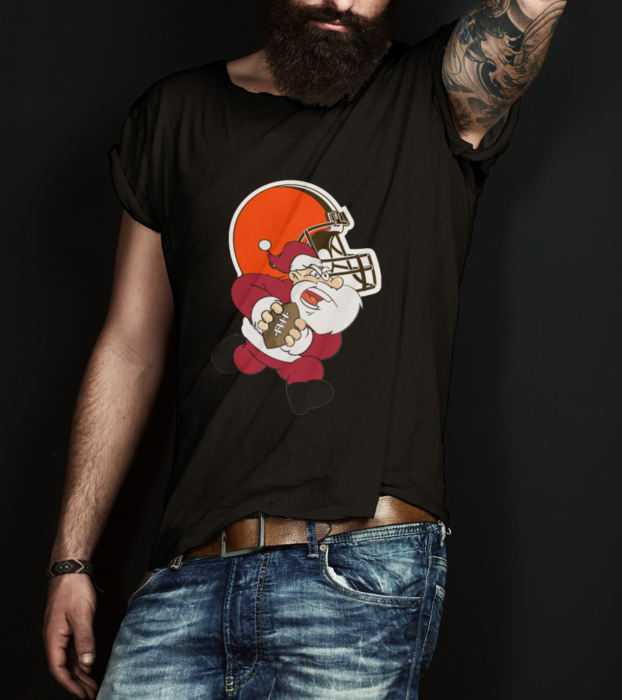 Cleveland Browns Santa Football Helmet T-Shirt