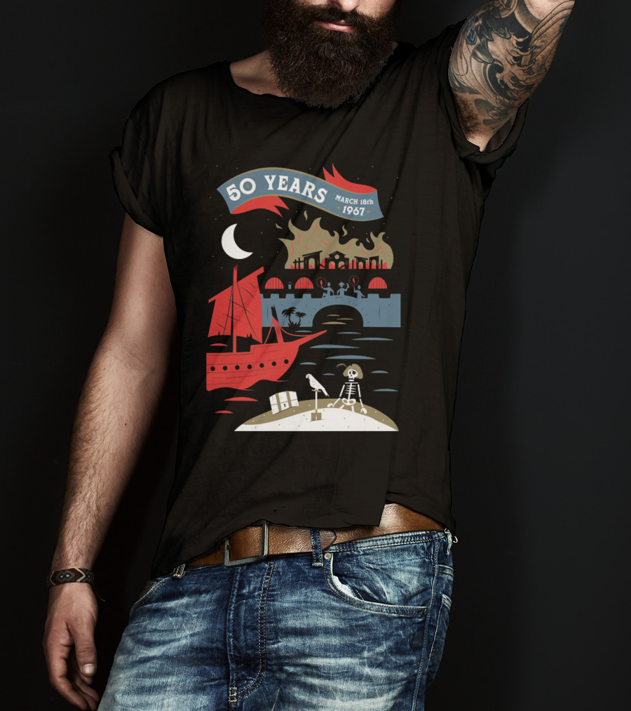 Years March 18Th 1967 Disney Films Adventure At Sea Skeleton Pirate Scene T-Shirt