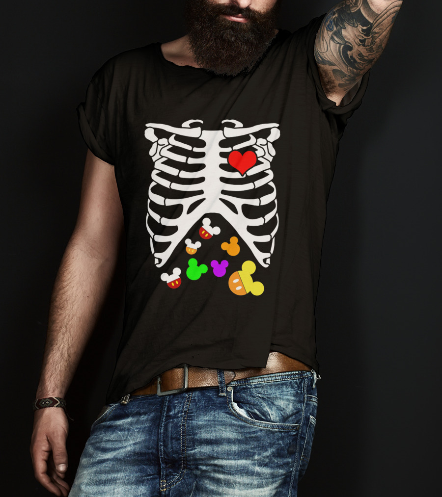 Rib Cage Heart And Colorful Mickey Heads Disney Films T-Shirt