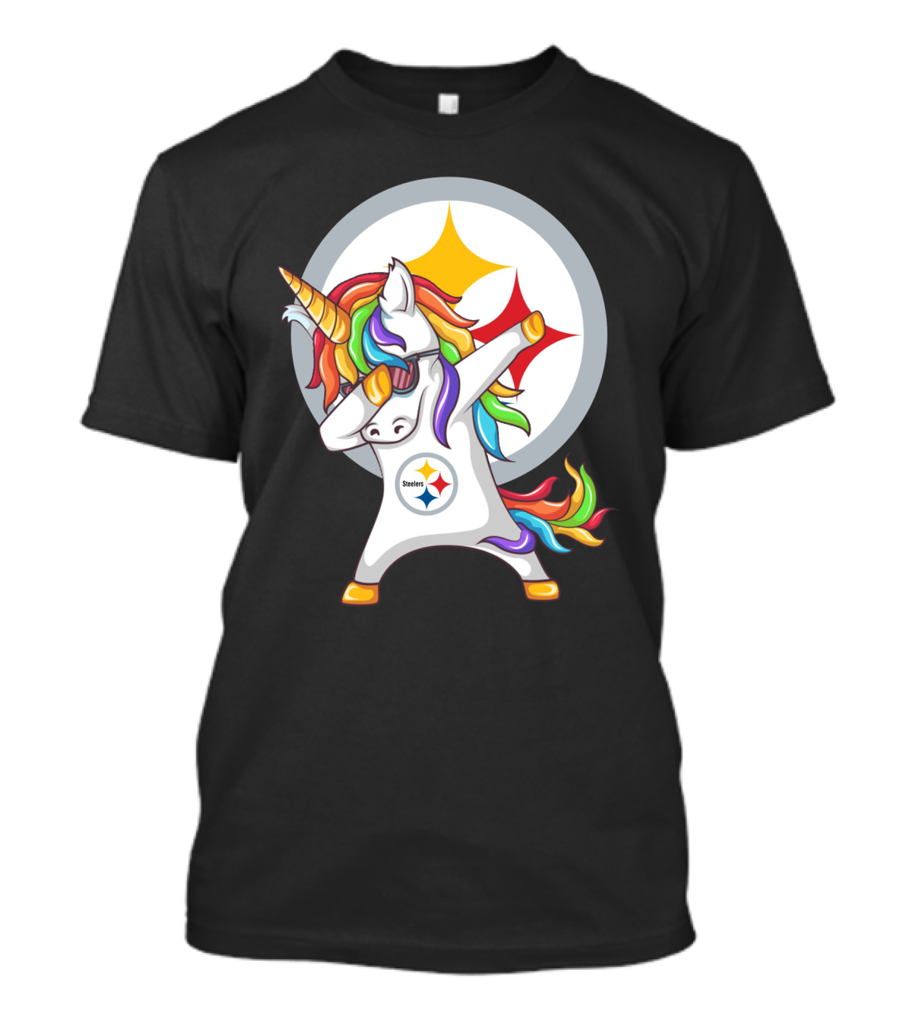 Unicorn Dabbing With Steelers Logo Rainbow Mane T-Shirt