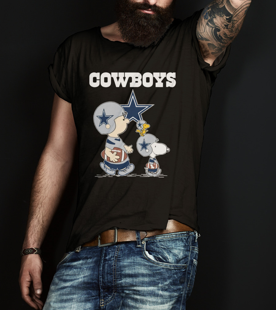 Cowboys Peanuts Characters With Dallas Star Logo Football Helmets T-Shirt