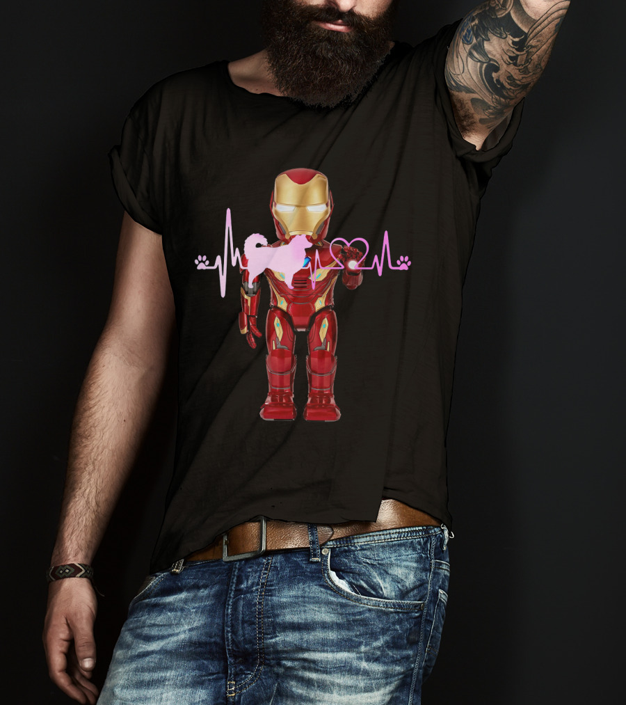 Iron Hero Heartbeat With Australian Shepherd Silhouette T-Shirt