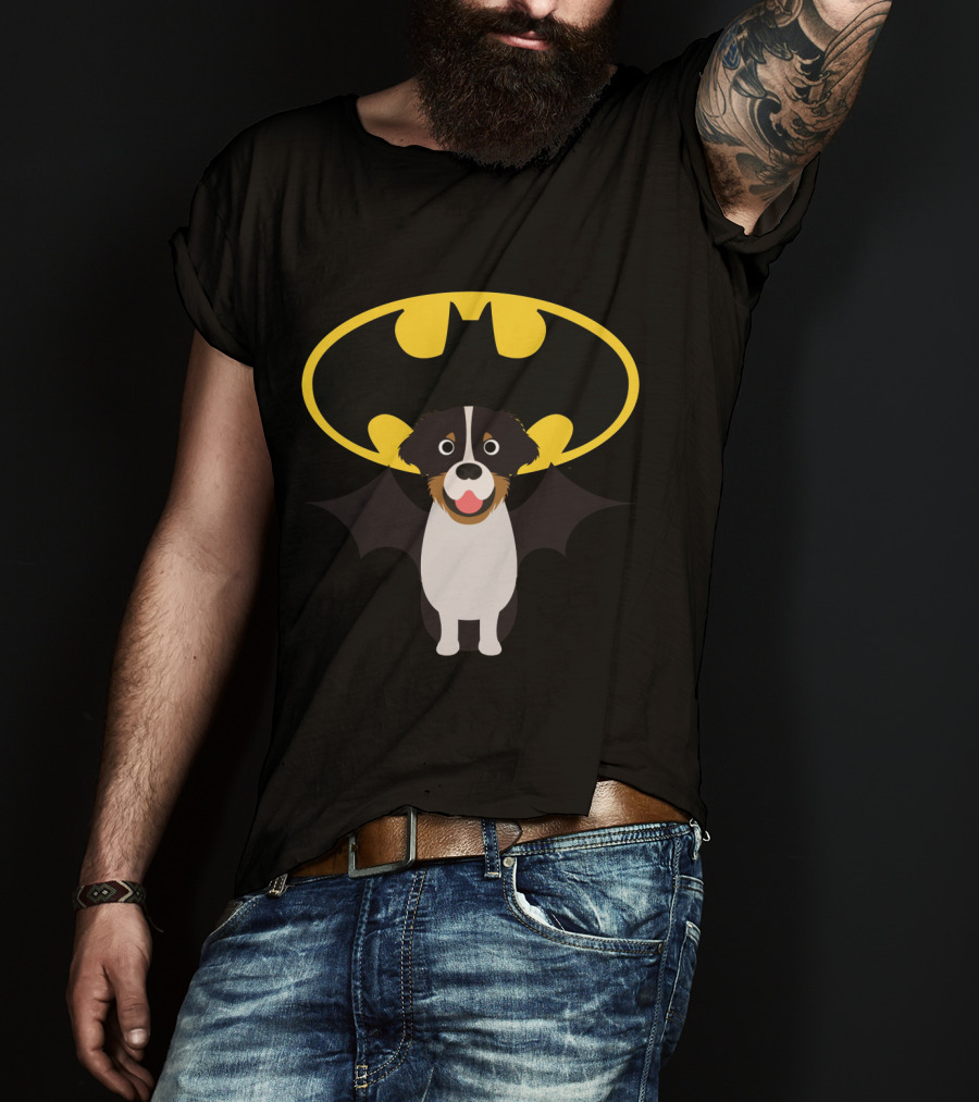 Australian Shepherd Dog With Batman Bat Symbol T-Shirt