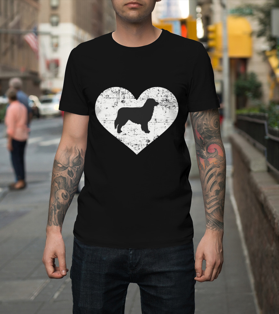 Love For Australian Shepherd Silhouette In Distressed Heart T-Shirt