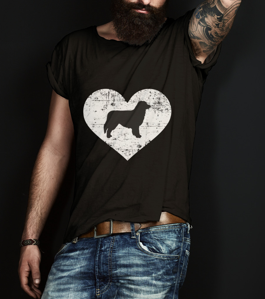 Love For Australian Shepherd Silhouette In Distressed Heart T-Shirt