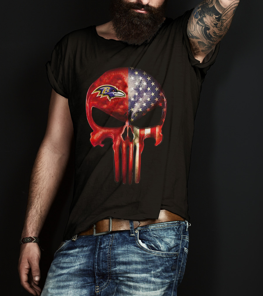 Baltimore Ravens American Flag Skull Logo 03 T-Shirt