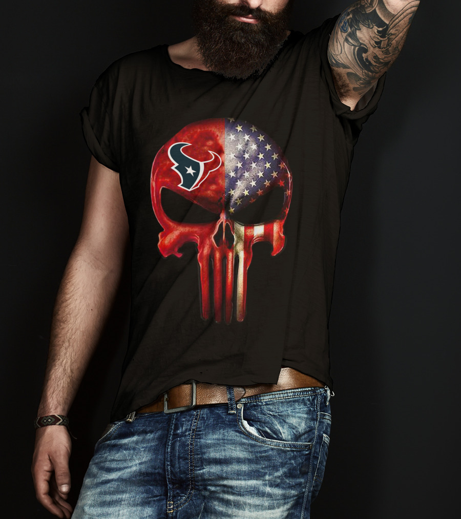 Houston Texans American Flag Skull For True Fan Only T-Shirt