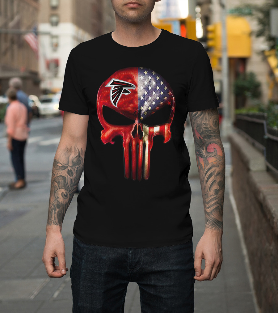 02 Atlanta Falcons American Flag Skull T-Shirt