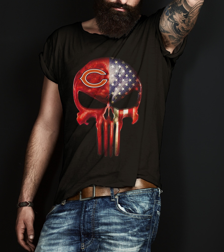 Chicago Bears American Flag Skull Fan T-Shirt