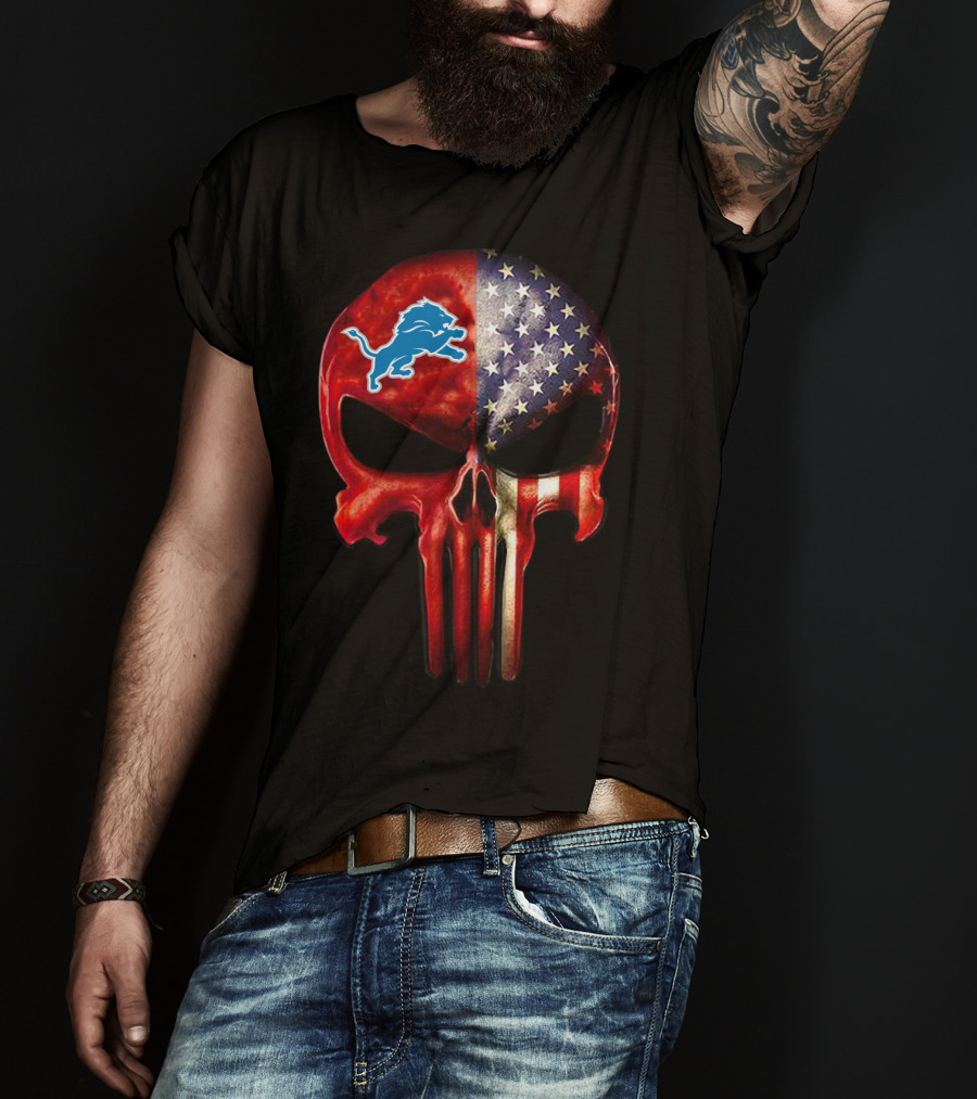 Patriotic Detroit Lions Punisher Skull T-Shirt