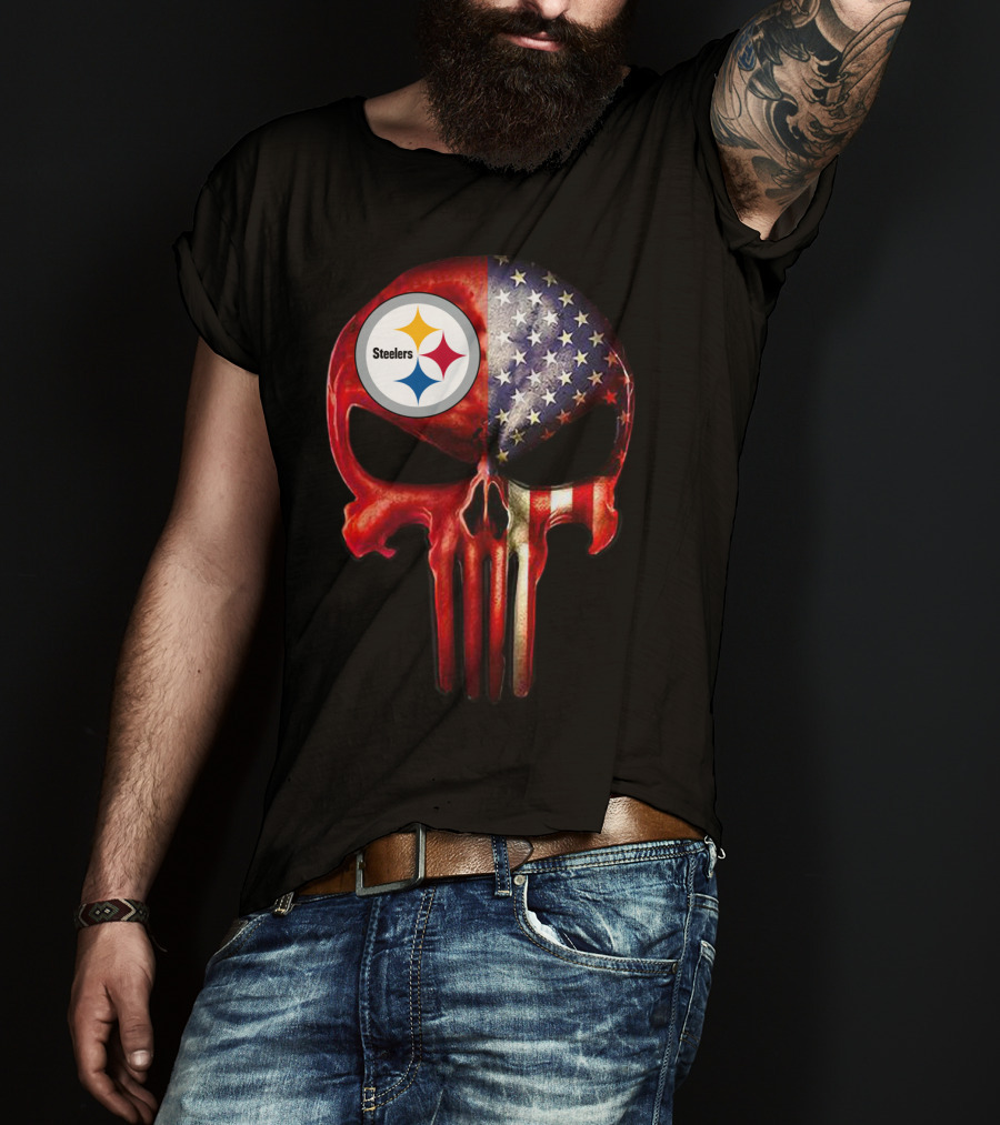 Steelers American Flag Skull For True Pittsburgh Fan Only T-Shirt